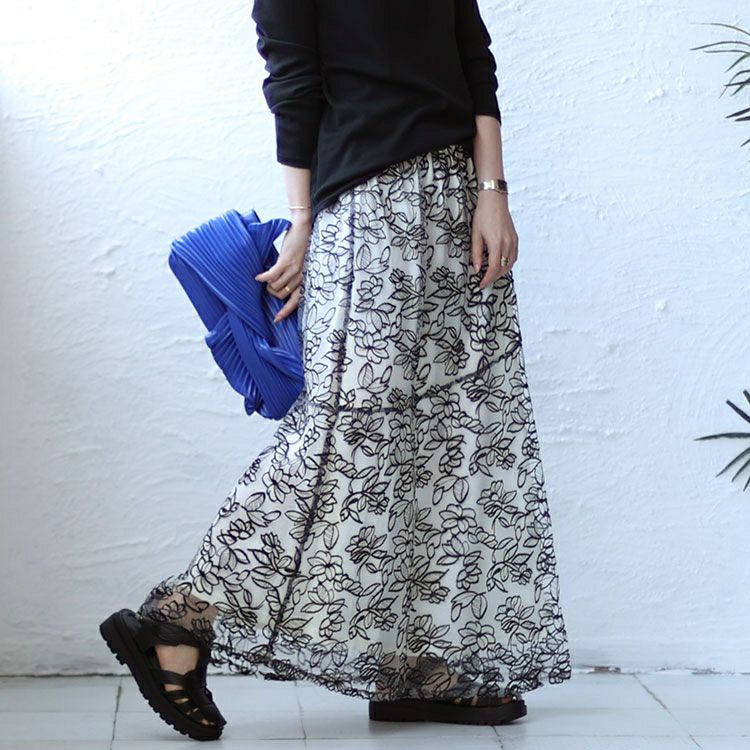 大きいサイズ レディース 花柄刺繍バイカラーマーメイドスカート　jps006