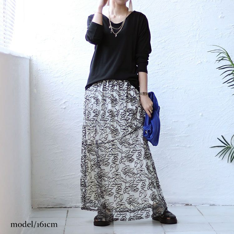 大きいサイズ レディース 花柄刺繍バイカラーマーメイドスカート　jps006