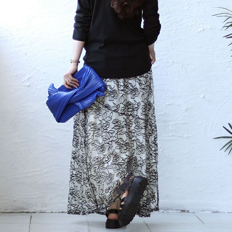 大きいサイズ レディース 花柄刺繍バイカラーマーメイドスカート　jps006