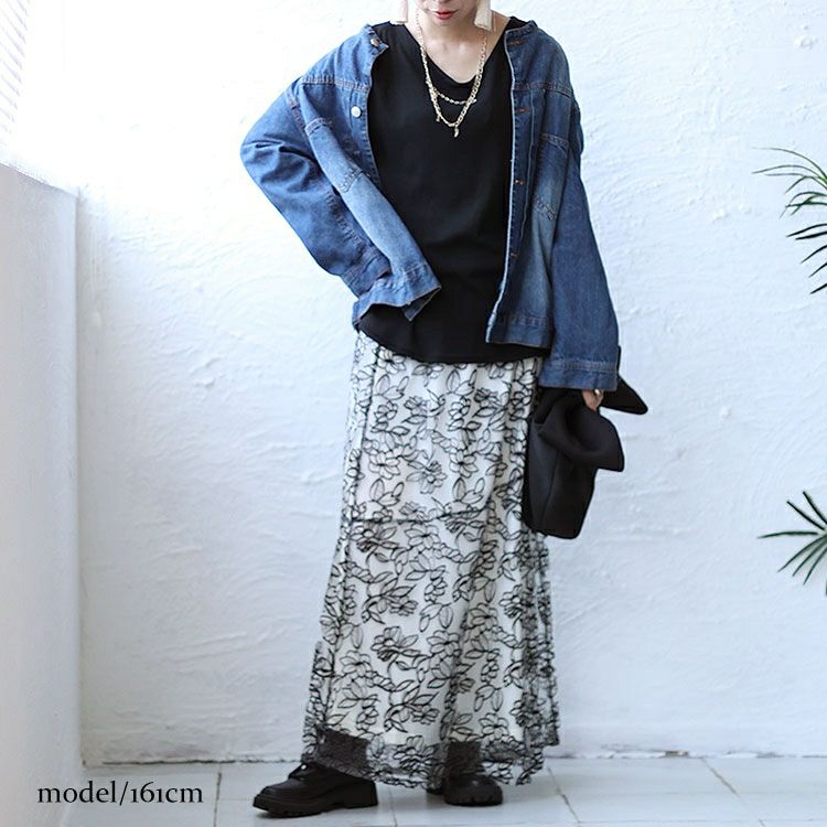 大きいサイズ レディース 花柄刺繍バイカラーマーメイドスカート　jps006