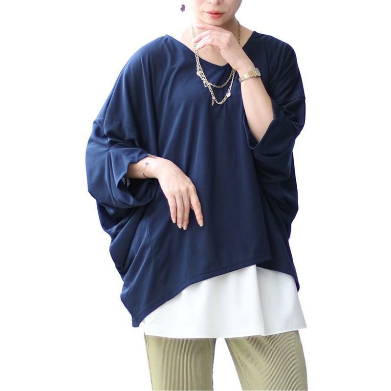 大きいサイズ レディース きものスリーブプルオーバートップス　fem-376 ネイビー