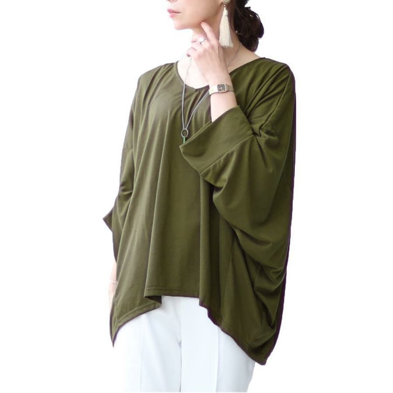 大きいサイズ レディース きものスリーブプルオーバートップス　fem-376 カーキ