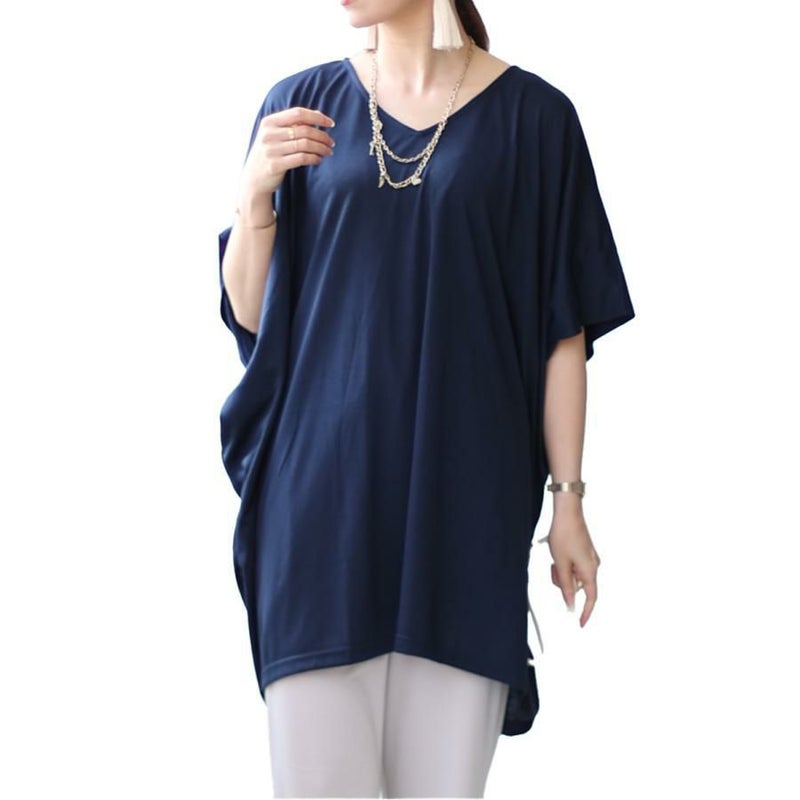 大きいサイズ レディース チュニックドルマンTシャツ　fem-375 ネイビー