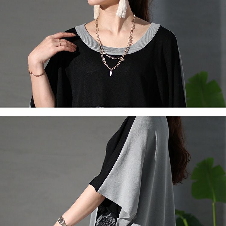 大きいサイズ レディース レースチュニックドルマンニット　bro-0020