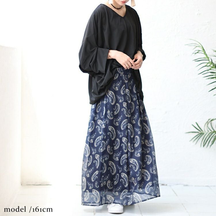 大きいサイズ レディース オーガンジーペイズリープリントスカート　nw-23023
