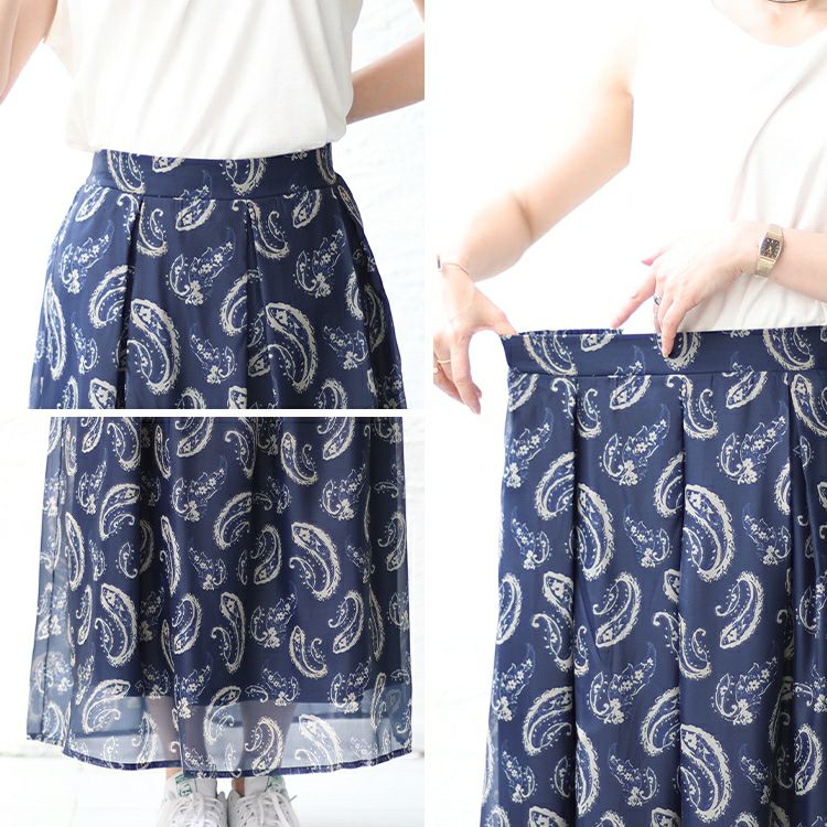 大きいサイズ レディース オーガンジーペイズリープリントスカート　nw-23023