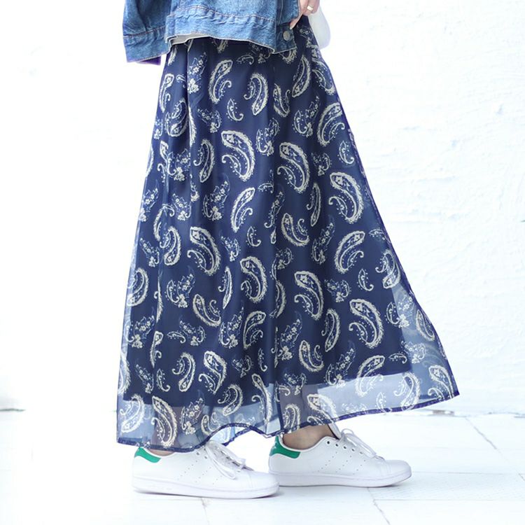 大きいサイズ レディース オーガンジーペイズリープリントスカート　nw-23023