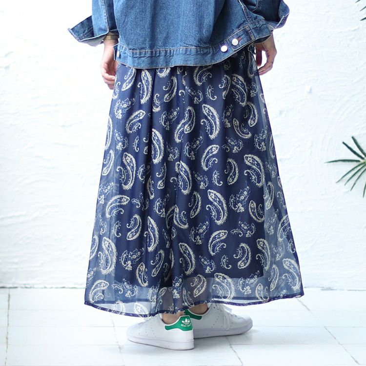 大きいサイズ レディース オーガンジーペイズリープリントスカート　nw-23023