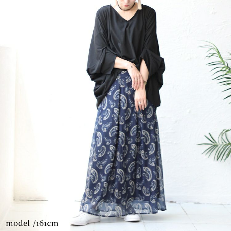 大きいサイズ レディース オーガンジーペイズリープリントスカート　nw-23023