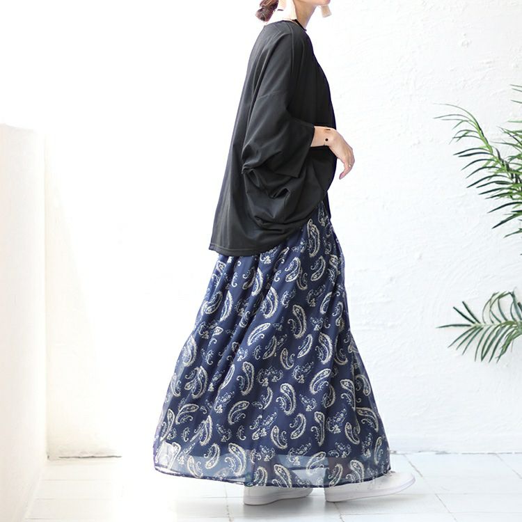 大きいサイズ レディース オーガンジーペイズリープリントスカート　nw-23023