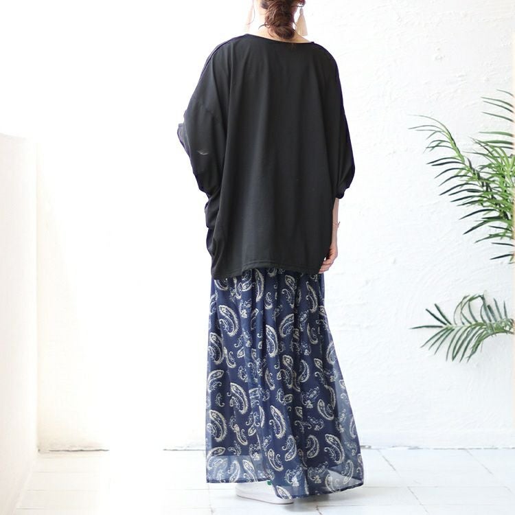 大きいサイズ レディース オーガンジーペイズリープリントスカート　nw-23023