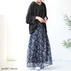 大きいサイズ レディース オーガンジーペイズリープリントスカート　nw-23023 ネイビー