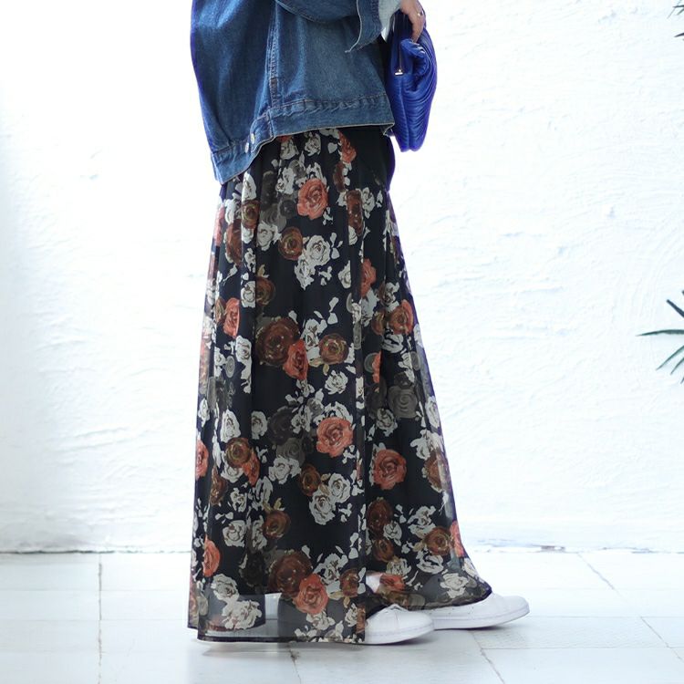 大きいサイズ レディース オーガンジー花柄プリントスカート　nw-23022