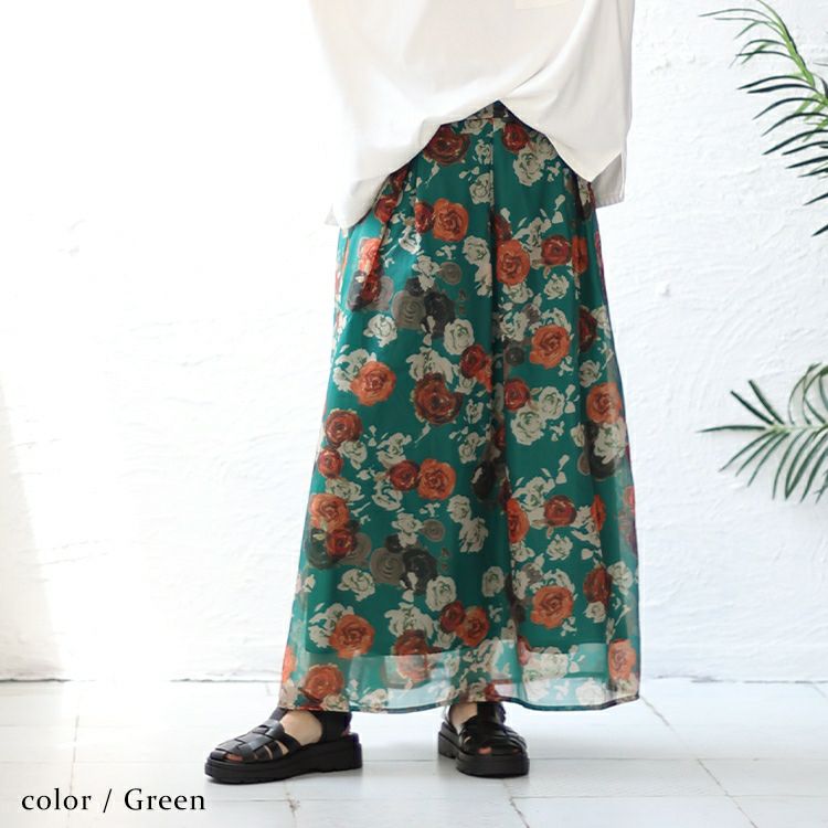 大きいサイズ レディース オーガンジー花柄プリントスカート　nw-23022