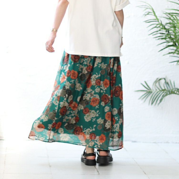 大きいサイズ レディース オーガンジー花柄プリントスカート　nw-23022