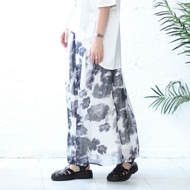 大きいサイズ レディース オーガンジー花柄プリントスカート　nw-23021 【メール便可】