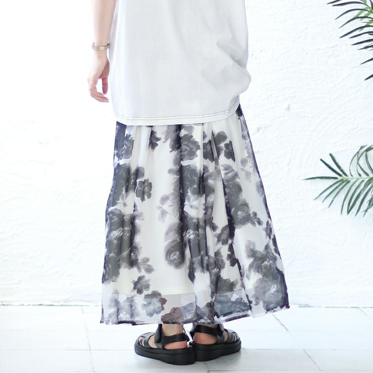 大きいサイズ レディース オーガンジー花柄プリントスカート　nw-23021 【メール便可】