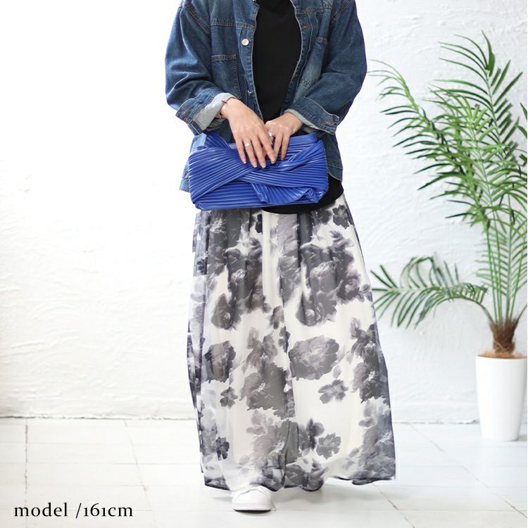 大きいサイズ レディース オーガンジー花柄プリントスカート　nw-23021 【メール便可】