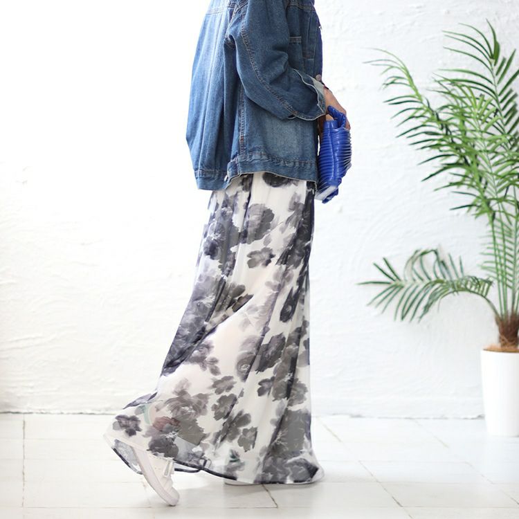 大きいサイズ レディース オーガンジー花柄プリントスカート　nw-23021 【メール便可】