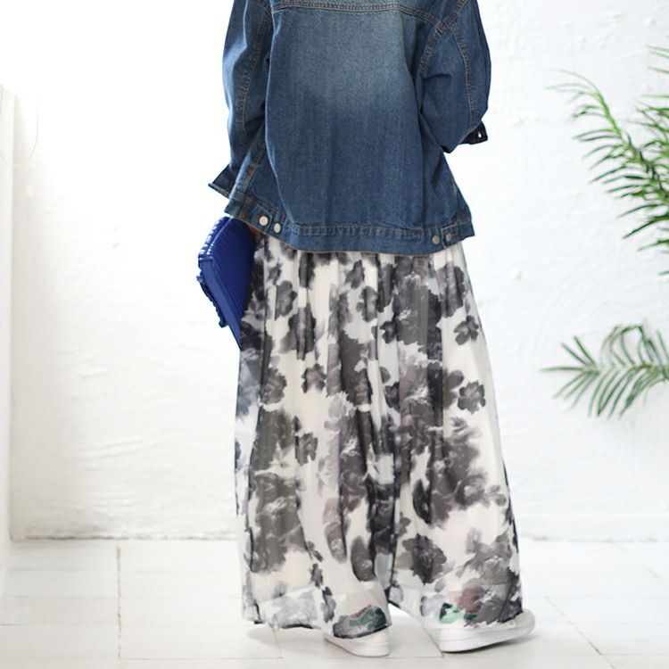 大きいサイズ レディース オーガンジー花柄プリントスカート　nw-23021 【メール便可】