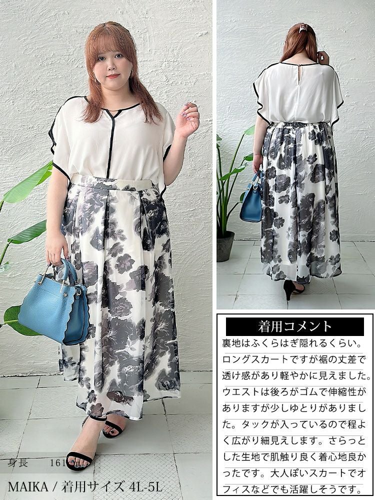 大きいサイズ レディース オーガンジー花柄プリントスカート　nw-23021 【メール便可】