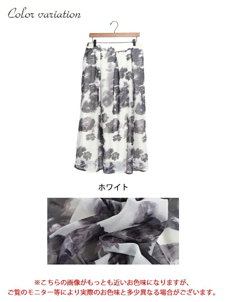 大きいサイズ レディース オーガンジー花柄プリントスカート　nw-23021 【メール便可】
