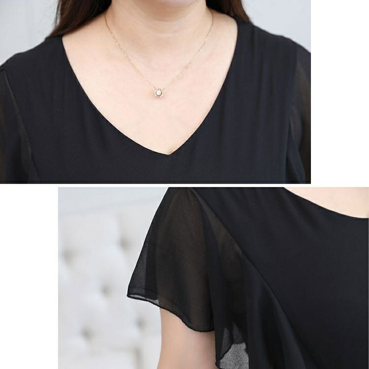 大きいサイズ レディース Vネックフリルスリーブワンピース　goldy-1341 【メール便可】