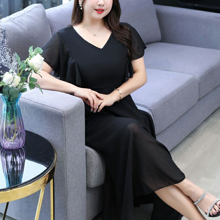 大きいサイズ レディース Vネックフリルスリーブワンピース　goldy-1341 【メール便可】