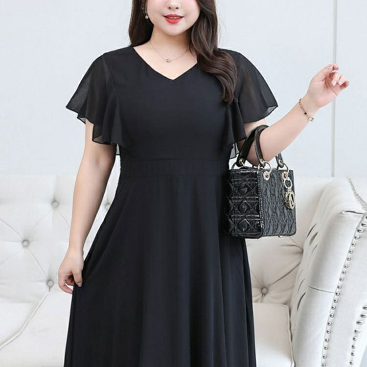 大きいサイズ レディース Vネックフリルスリーブワンピース　goldy-1341 【メール便可】