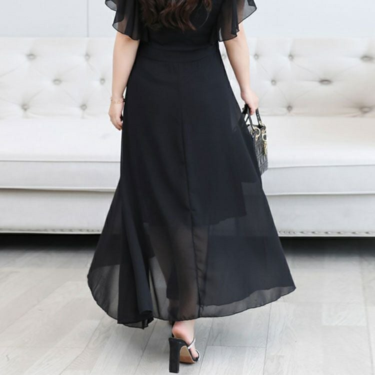 大きいサイズ レディース Vネックフリルスリーブワンピース　goldy-1341 【メール便可】