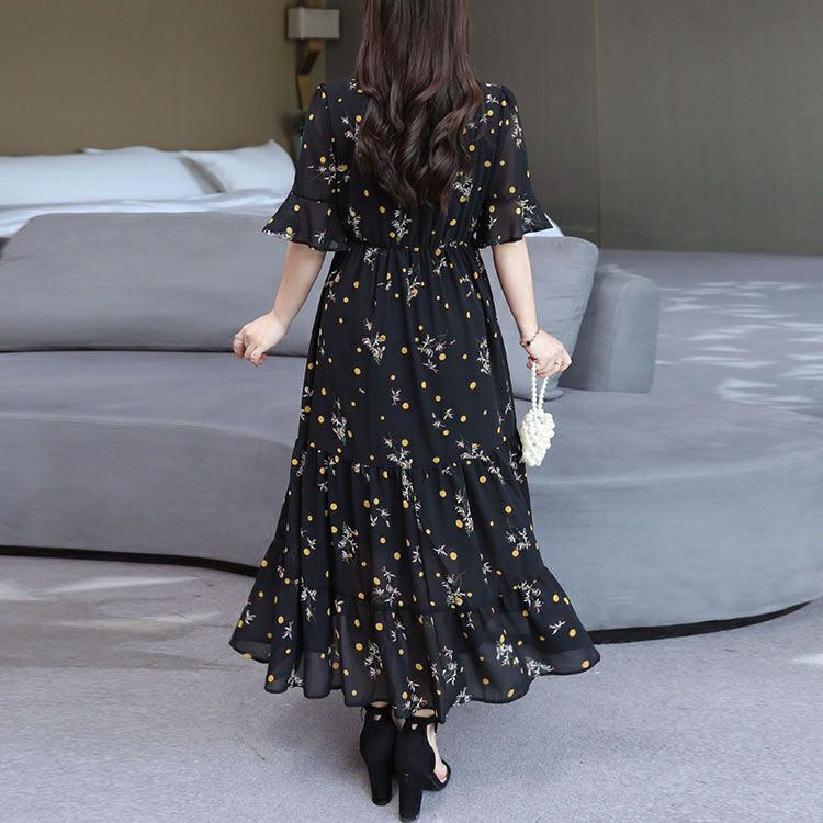 大きいサイズ レディース 花柄ティアードシフォンワンピース　goldy-1340