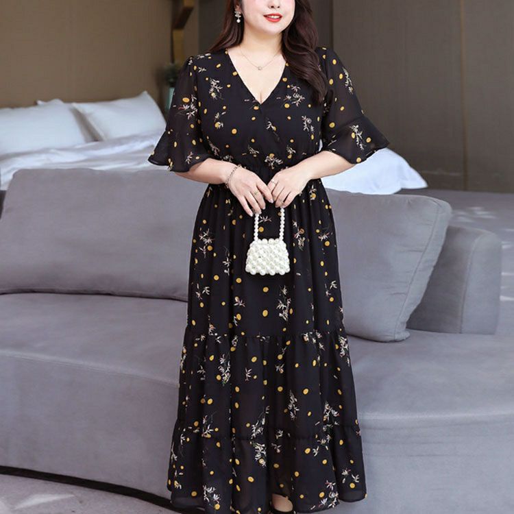 大きいサイズ レディース 花柄ティアードシフォンワンピース　goldy-1340