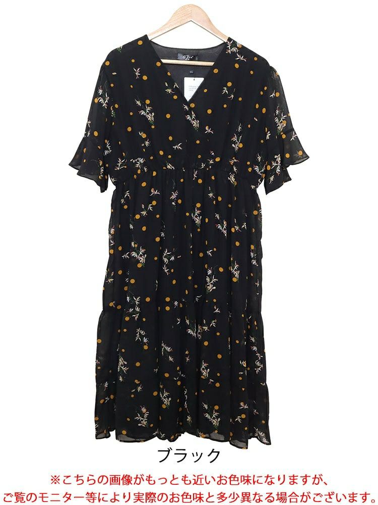 大きいサイズ レディース 花柄ティアードシフォンワンピース　goldy-1340