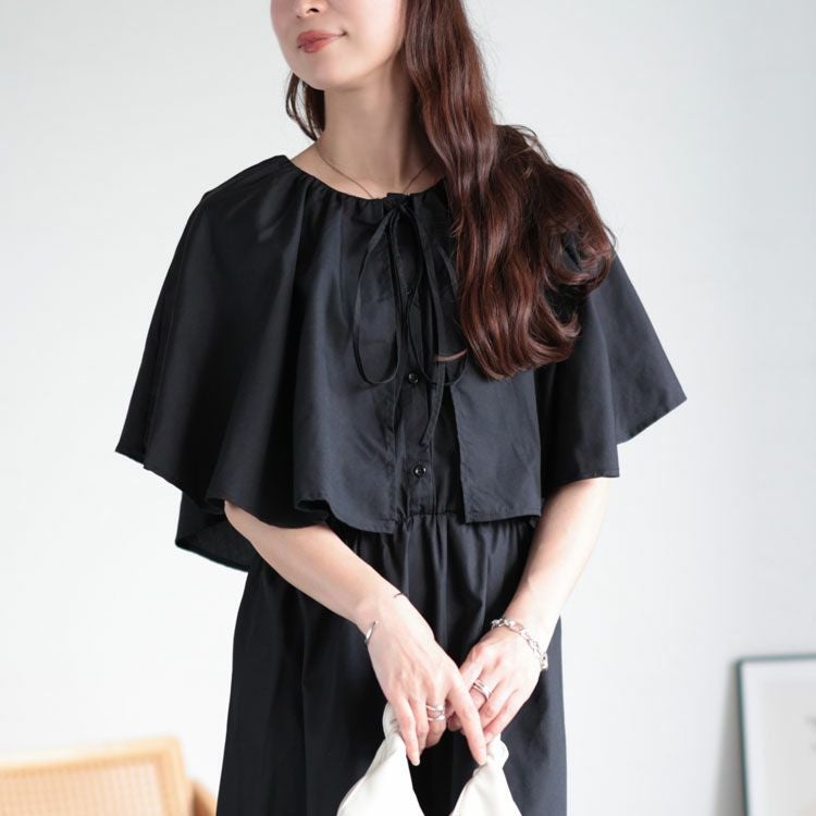 大きいサイズ レディース ケープ付きティアードワンピース　sada-6872