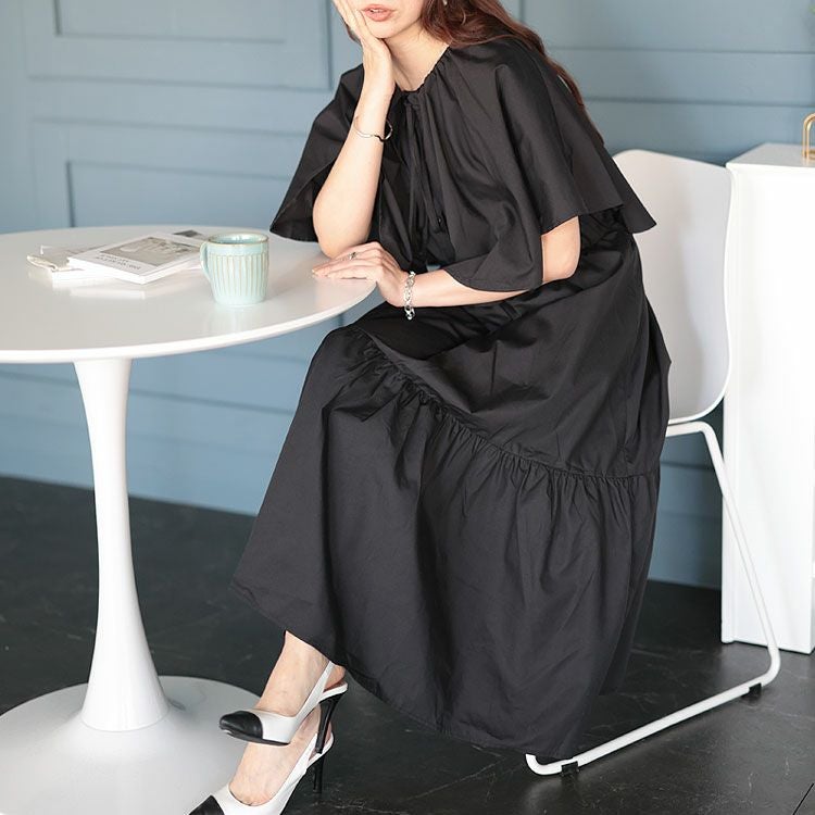 大きいサイズ レディース ケープ付きティアードワンピース　sada-6872