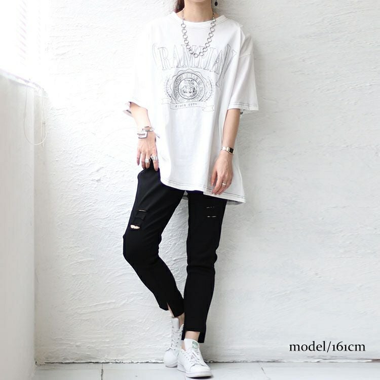 大きいサイズ レディース ダブルボタンダメージスキニーパンツ　goldy-1333 【メール便可】