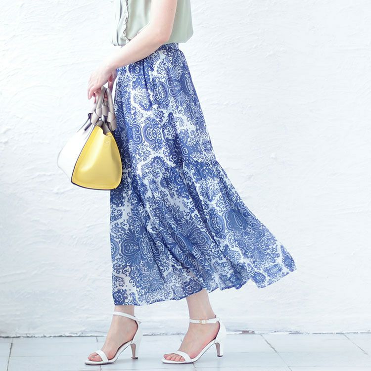 大きいサイズ レディース ダマスク柄ティアードロングスカート　jp479