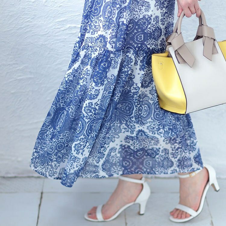 大きいサイズ レディース ダマスク柄ティアードロングスカート　jp479