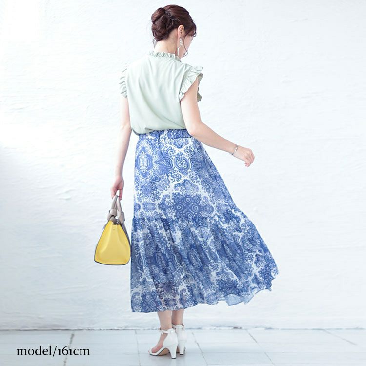 大きいサイズ レディース ダマスク柄ティアードロングスカート　jp479