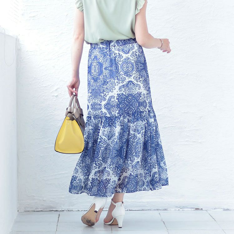 大きいサイズ レディース ダマスク柄ティアードロングスカート　jp479