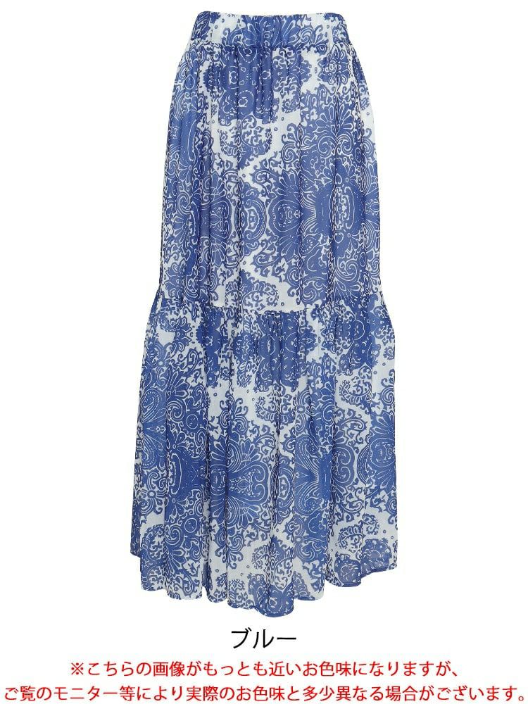大きいサイズ レディース ダマスク柄ティアードロングスカート　jp479