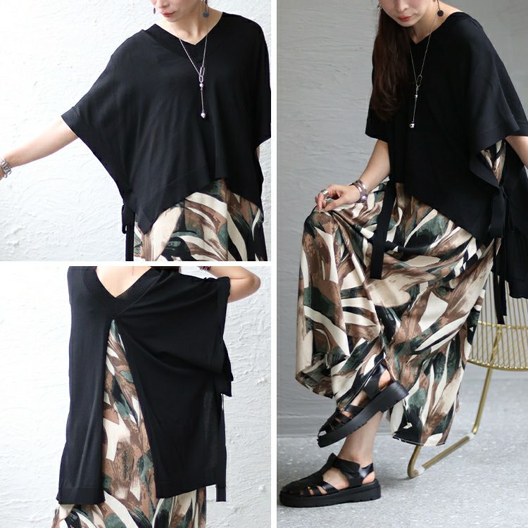 大きいサイズ レディース 切替ベスト風ドッキングワンピース　sw-0538