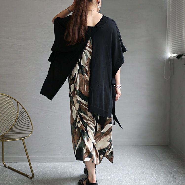 大きいサイズ レディース 切替ベスト風ドッキングワンピース　sw-0538