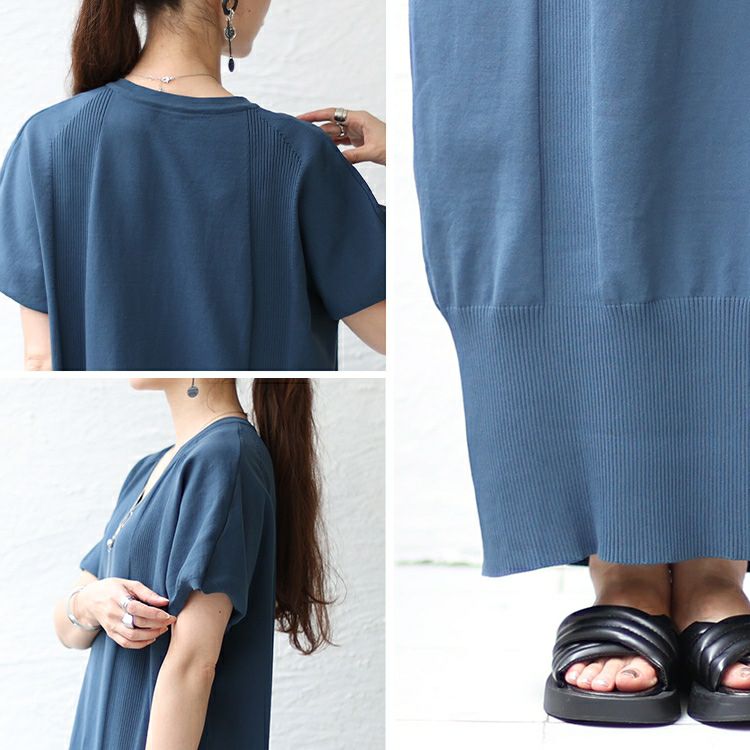 大きいサイズ レディース VネックIラインロングニットワンピース　sw-0550