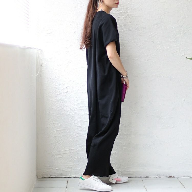 大きいサイズ レディース VネックIラインロングニットワンピース　sw-0550