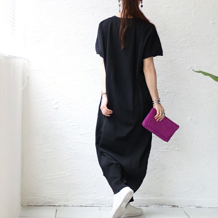 大きいサイズ レディース VネックIラインロングニットワンピース　sw-0550