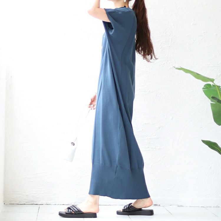 大きいサイズ レディース VネックIラインロングニットワンピース　sw-0550