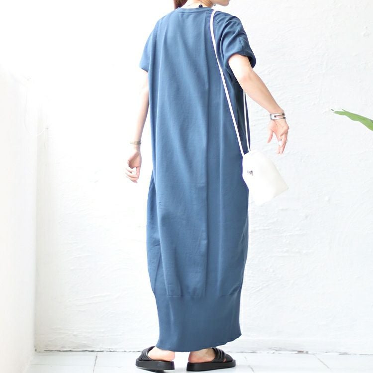 大きいサイズ レディース VネックIラインロングニットワンピース　sw-0550