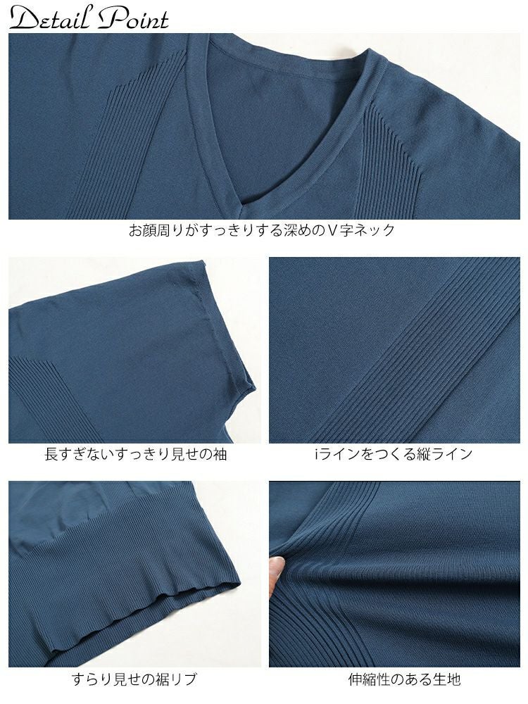 大きいサイズ レディース VネックIラインロングニットワンピース　sw-0550