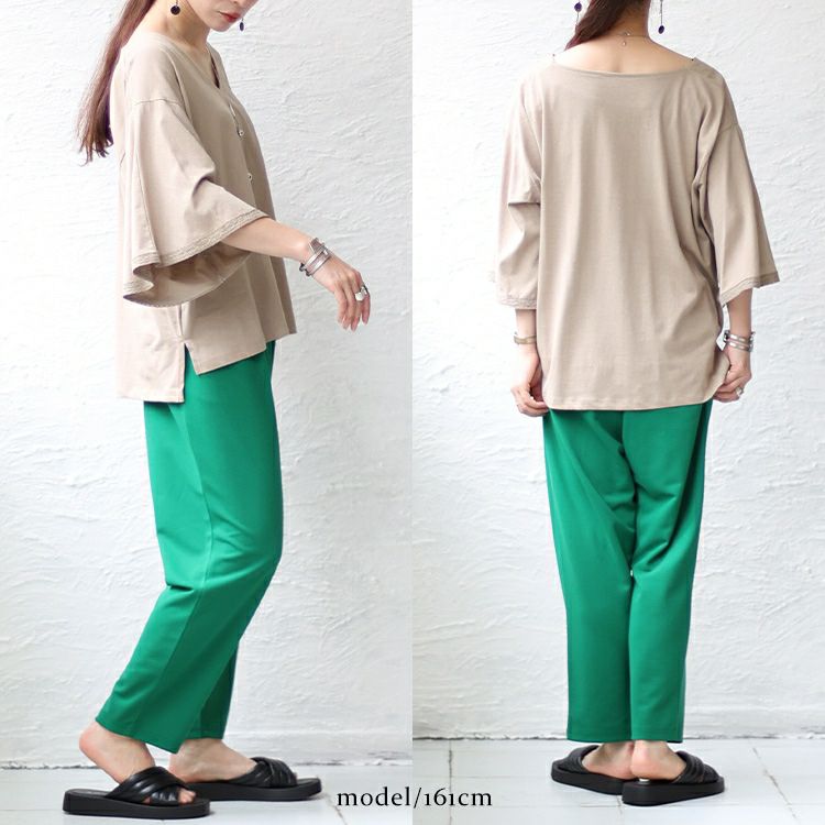 大きいサイズ レディース レースフレアスリーブVネックトップス　wk-0331